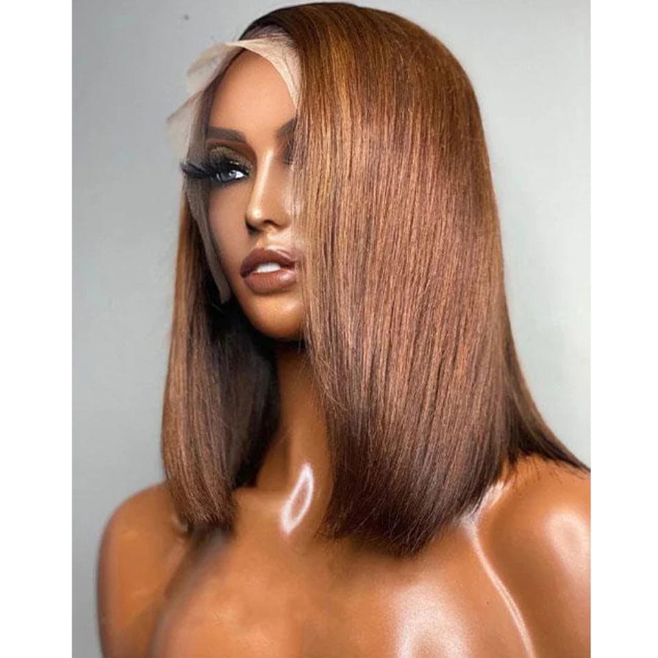 ailuxyhair-fr AILUXY 13x4 Lace Frontal Lisse Brun Avec Racine Noire Bob Perruque 100% Cheveux Humains