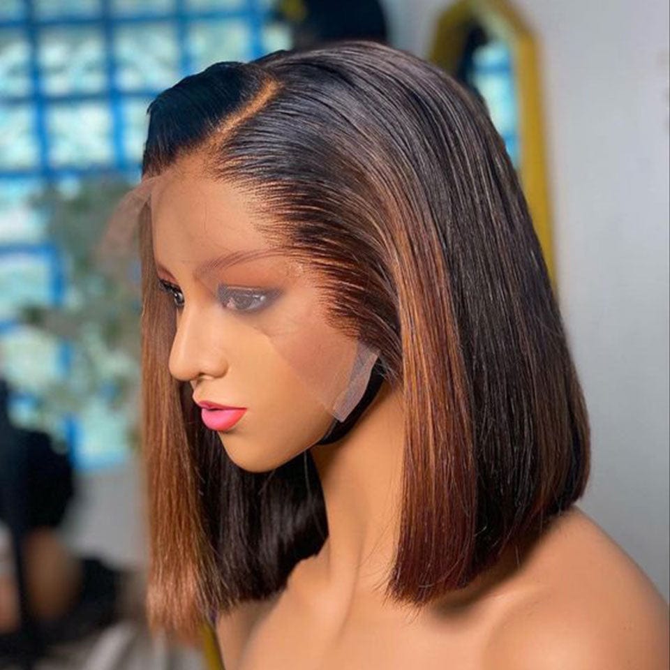 ailuxyhair-fr AILUXY 13x4 Lace Frontal Lisse Chocolat Brun Highlights Bob Perruque 100% Cheveux Humains