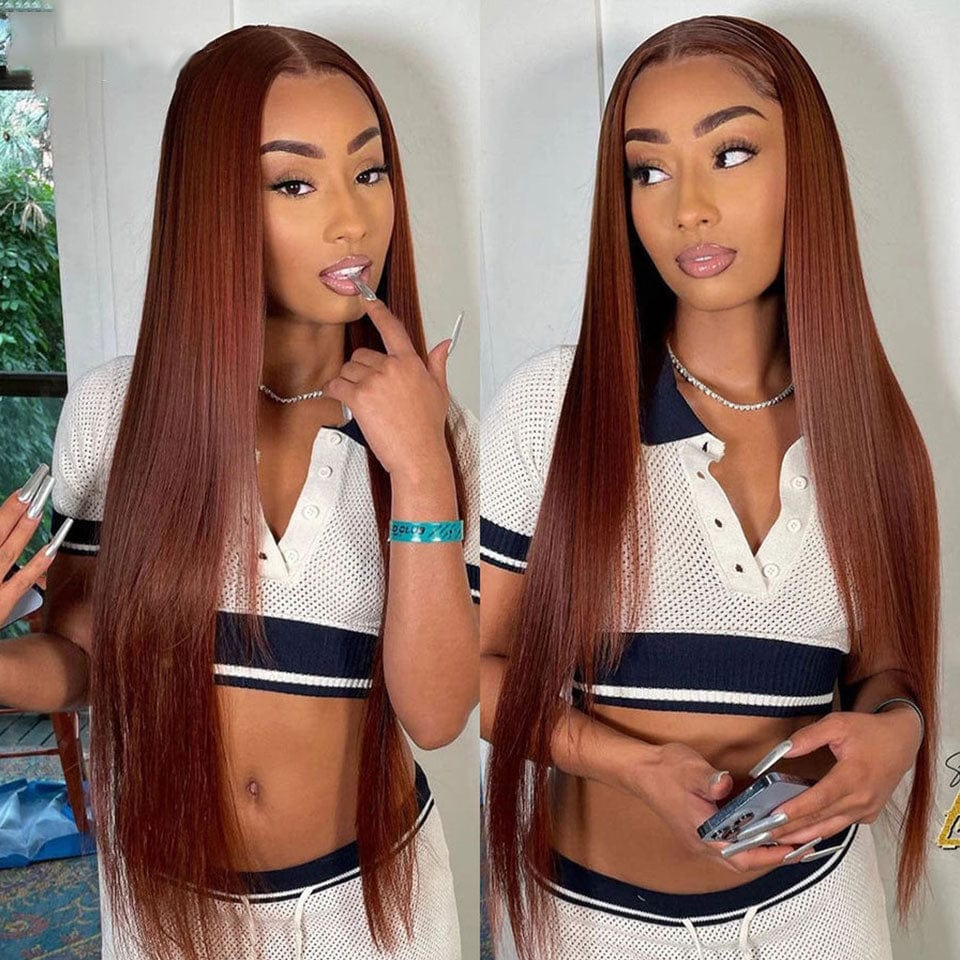 ailuxyhair-fr AILUXY 13x4 Lace Frontal Lisse Longue Brun Cuivré Perruque 100% Cheveux Humains