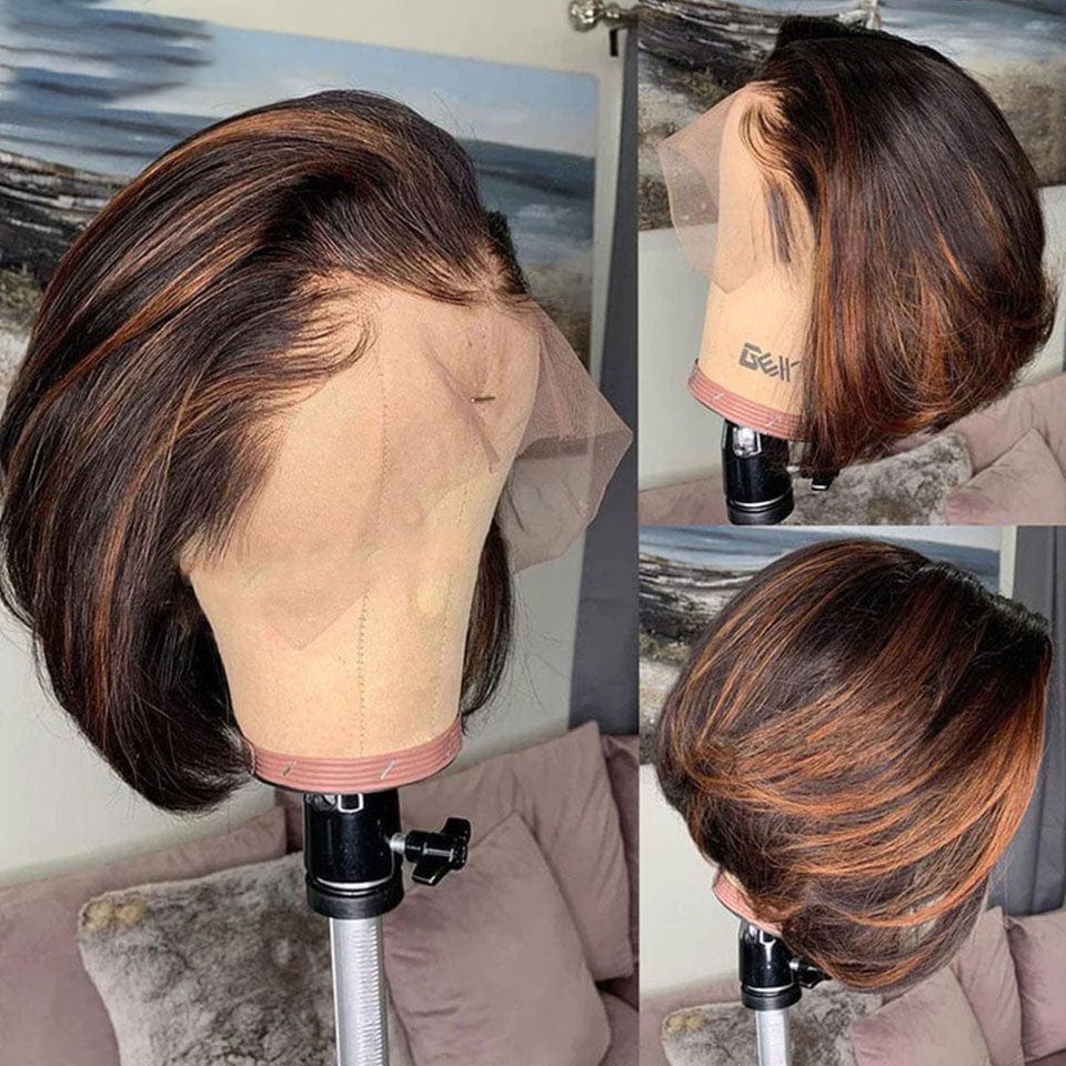 ailuxyhair-fr AILUXY 13x4 Lace Frontal Lisse Noir Aux Reflets Blonds Bob Perruque 100% Cheveux Humains