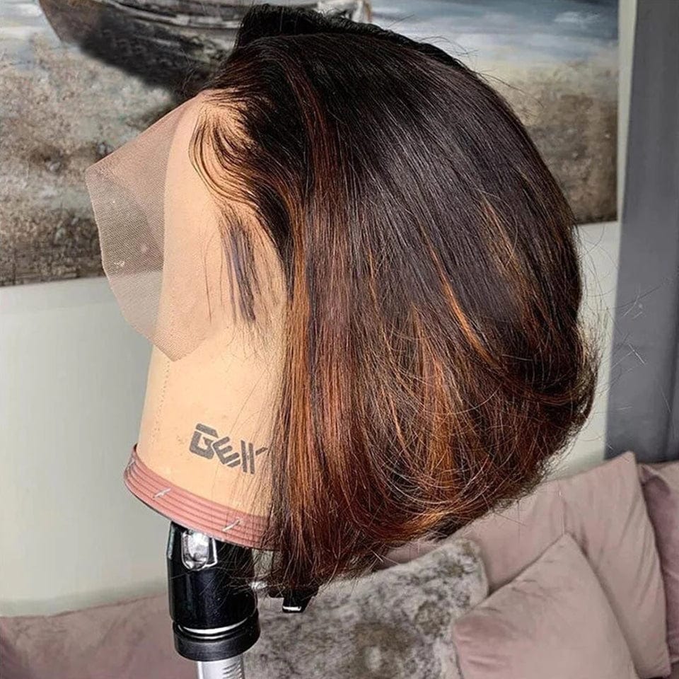 ailuxyhair-fr AILUXY 13x4 Lace Frontal Lisse Noir Aux Reflets Blonds Bob Perruque 100% Cheveux Humains