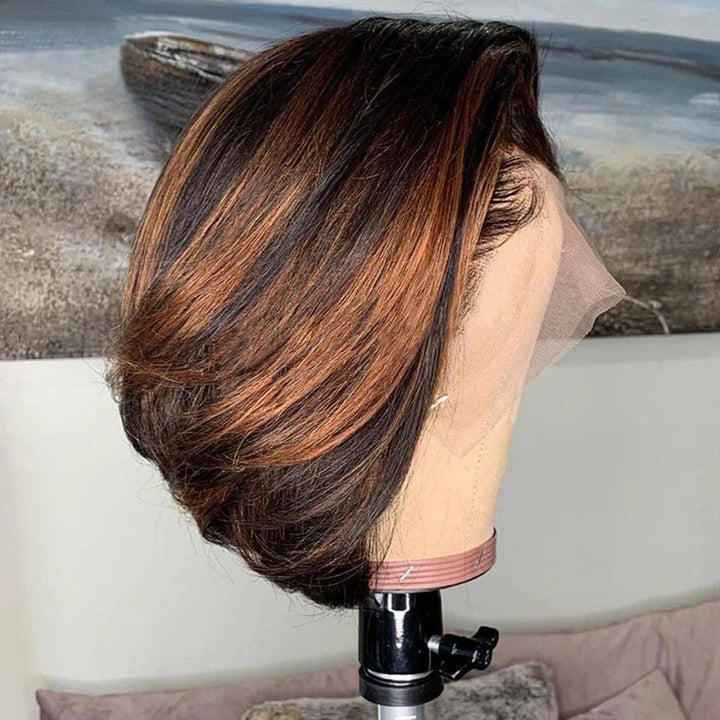 ailuxyhair-fr AILUXY 13x4 Lace Frontal Lisse Noir Aux Reflets Blonds Bob Perruque 100% Cheveux Humains