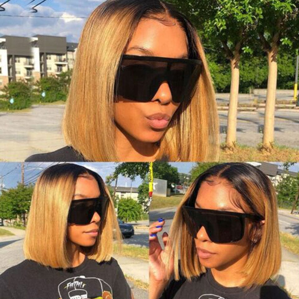ailuxyhair-fr AILUXY 13x4 Lace Frontal Lisse Noir Châtain 1B27 Bob Perruque 100% Cheveux Humains