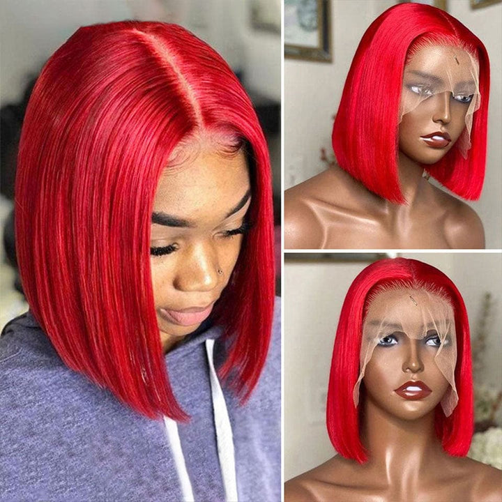ailuxyhair-fr AILUXY 13x4 Lace Frontal Lisse Rouge Bob Perruque Coupe Carrée 100% Cheveux Humains