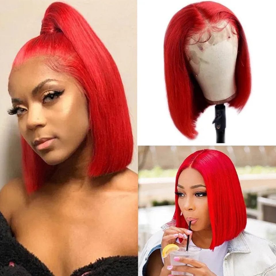 ailuxyhair-fr AILUXY 13x4 Lace Frontal Lisse Rouge Bob Perruque Coupe Carrée 100% Cheveux Humains