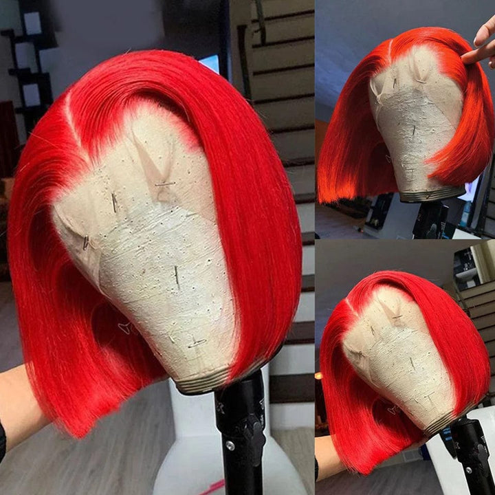 ailuxyhair-fr AILUXY 13x4 Lace Frontal Lisse Rouge Bob Perruque Coupe Carrée 100% Cheveux Humains