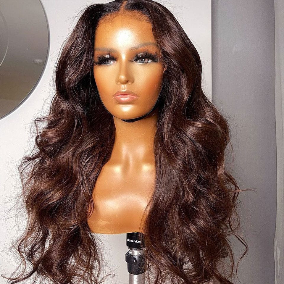 ailuxyhair-fr AILUXY 13x4 Lace Frontal Marron Body Wave Longue Perruque 100% Cheveux Humains