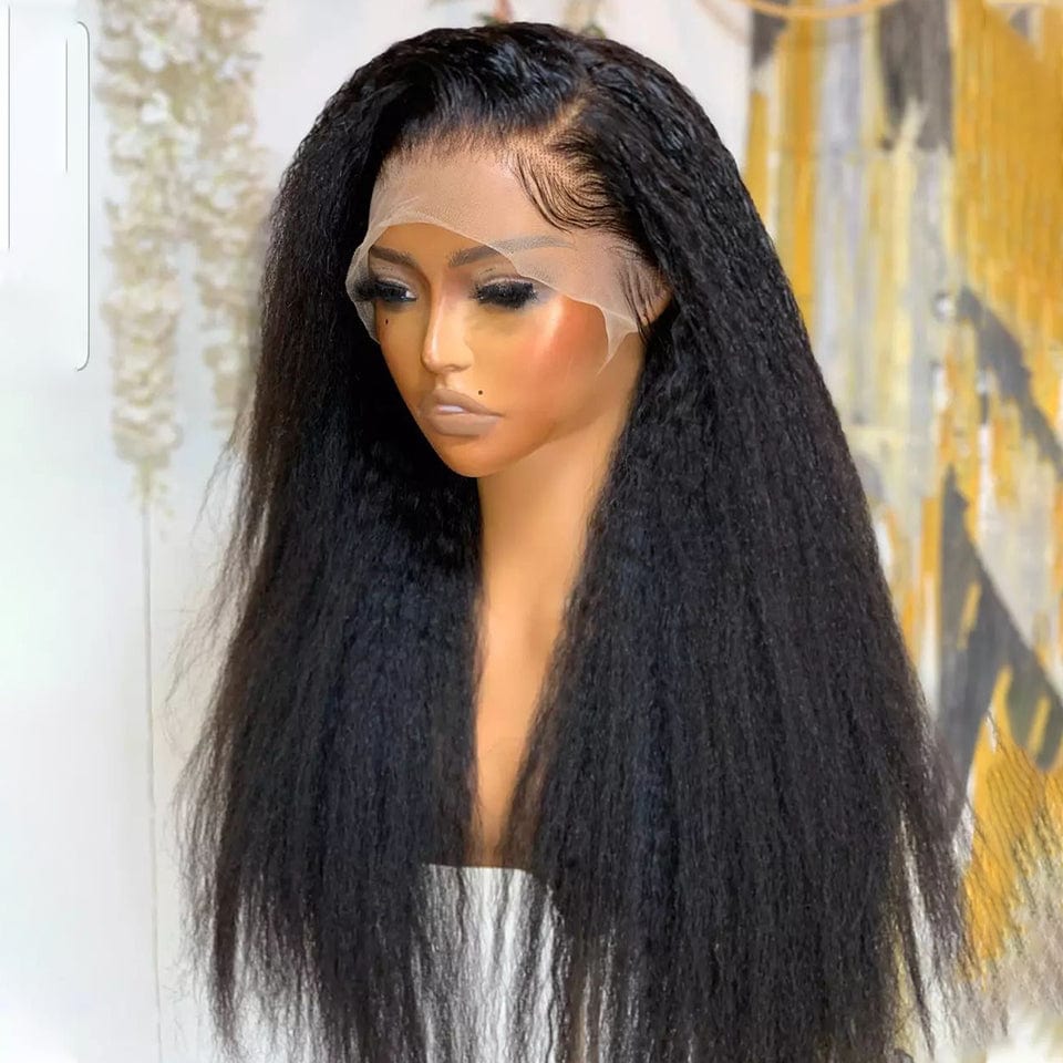 ailuxyhair-fr AILUXY 13x4 Lace Frontal Perruque Kinky Lisse Longue Noir 250% Densité 100% Cheveux Humains