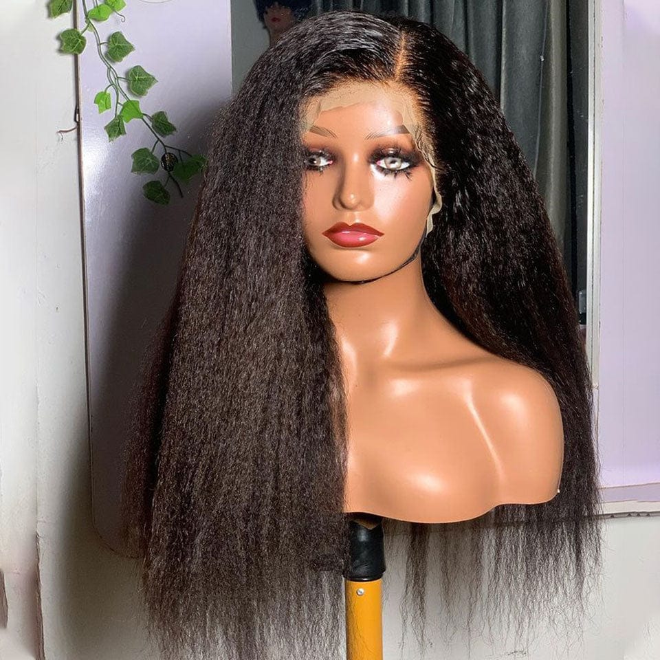 ailuxyhair-fr AILUXY 13x4 Lace Frontal Perruque Kinky Lisse Longue Noir 250% Densité 100% Cheveux Humains