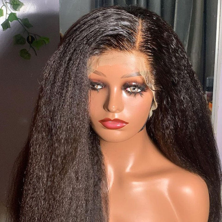 ailuxyhair-fr AILUXY 13x4 Lace Frontal Perruque Kinky Lisse Longue Noir 250% Densité 100% Cheveux Humains