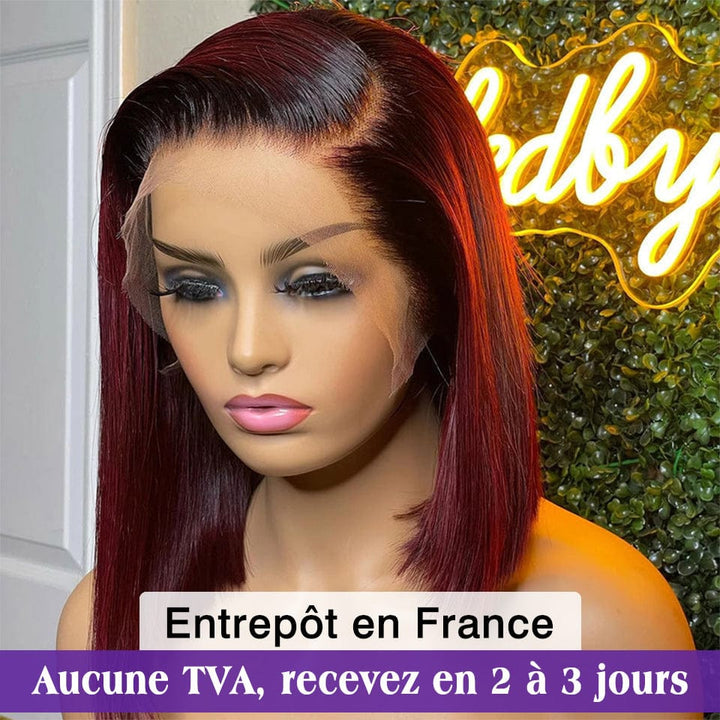 ailuxyhair-fr AILUXY 13x4 Lace Frontal Perruque Lisse Courte 1B99J Bourgogne Bob Perruque 100% Cheveux Humains