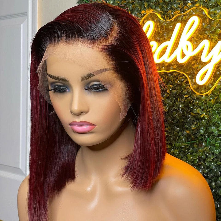 ailuxyhair-fr AILUXY 13x4 Lace Frontal Perruque Lisse Courte 1B99J Bourgogne Bob Perruque 100% Cheveux Humains