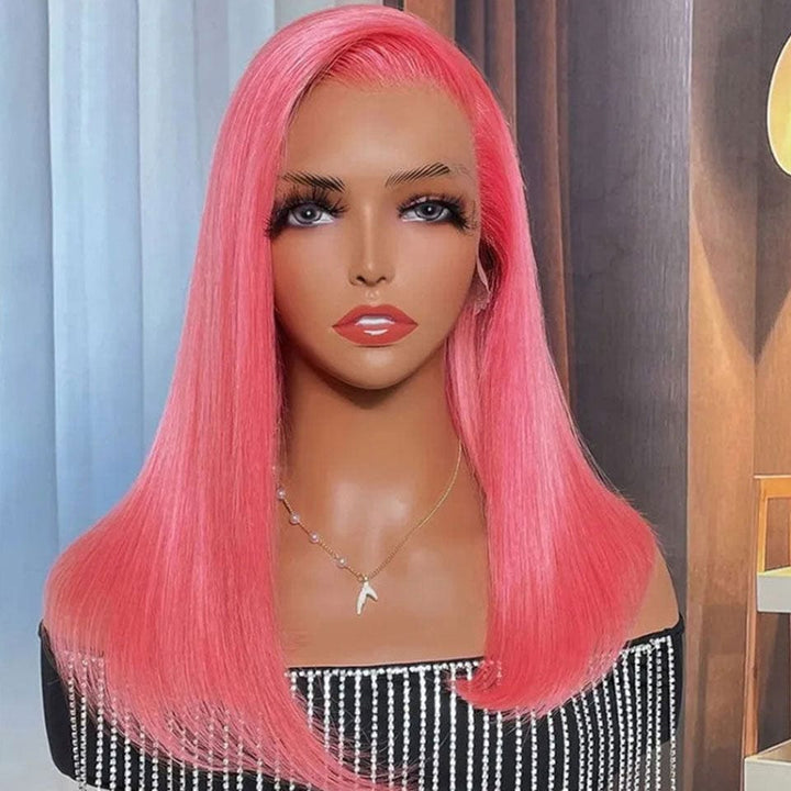 ailuxyhair-fr AILUXY 13x4 Lace Frontal Perruque Lisse Courte Rose Bob Perruque 200% Densité 100% Cheveux Humains