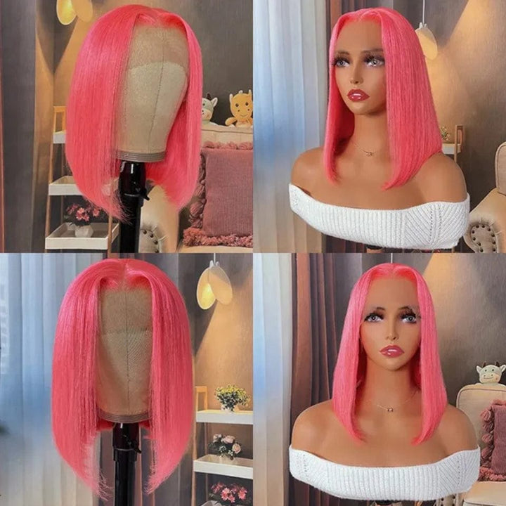 ailuxyhair-fr AILUXY 13x4 Lace Frontal Perruque Lisse Courte Rose Bob Perruque 200% Densité 100% Cheveux Humains