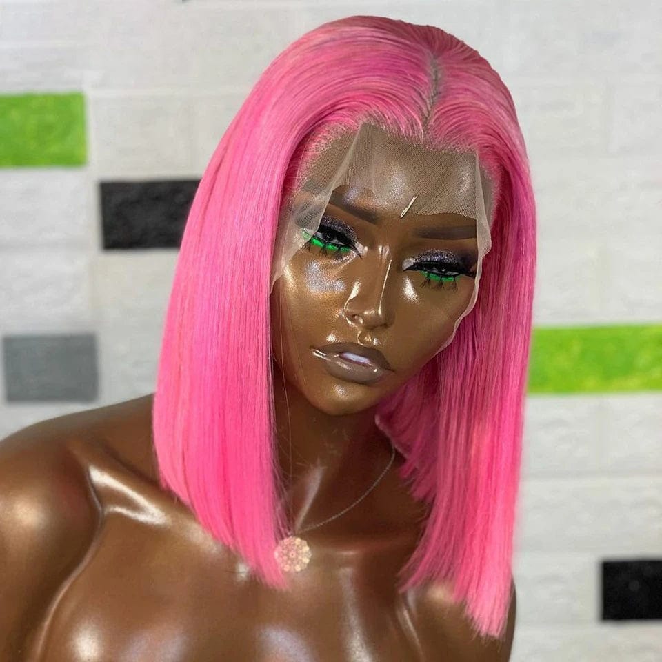 ailuxyhair-fr AILUXY 13x4 Lace Frontal Perruque Lisse Courte Rose Bob Perruque 200% Densité 100% Cheveux Humains
