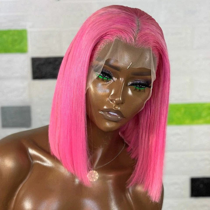 ailuxyhair-fr AILUXY 13x4 Lace Frontal Perruque Lisse Courte Rose Bob Perruque 200% Densité 100% Cheveux Humains