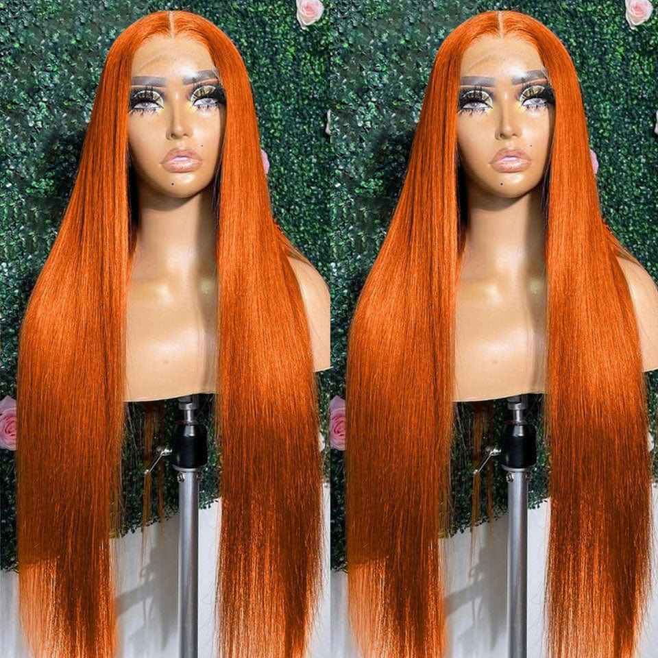 ailuxyhair-fr AILUXY 13x4 Lace Frontal Perruque Orange Lisse Longue Perruque 200% Densité 100% Cheveux Humains