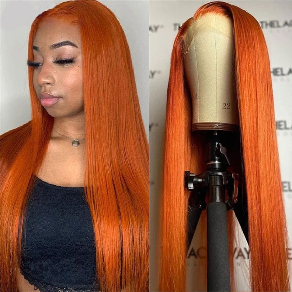 ailuxyhair-fr AILUXY 13x4 Lace Frontal Perruque Orange Lisse Longue Perruque 200% Densité 100% Cheveux Humains