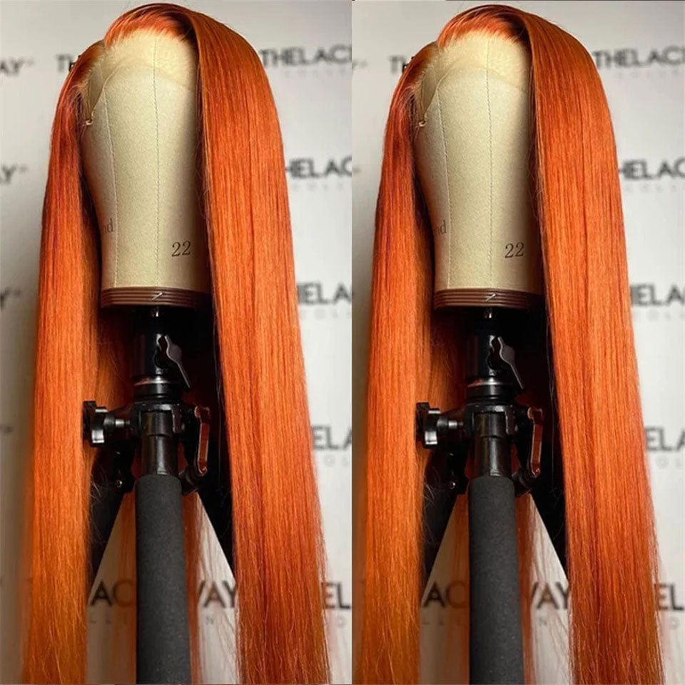 ailuxyhair-fr AILUXY 13x4 Lace Frontal Perruque Orange Lisse Longue Perruque 200% Densité 100% Cheveux Humains
