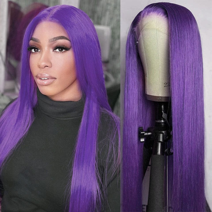 ailuxyhair-fr AILUXY 13x4 Lace Frontal Perruque Violet Lisse Longue Perruque 200% Densité 100% Cheveux Humains