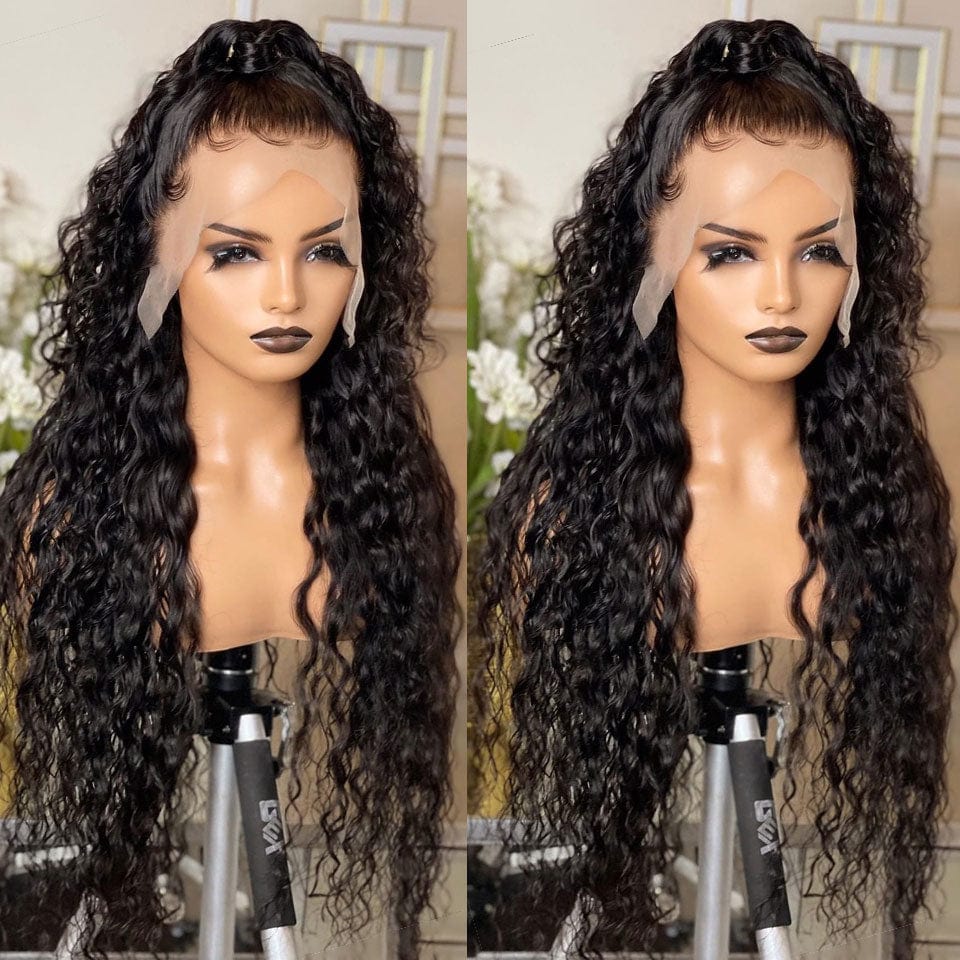 ailuxyhair-fr AILUXY 13x4 Lace Frontal Perruque Water Wave Longue Noir 250% Densité 100% Cheveux Humains