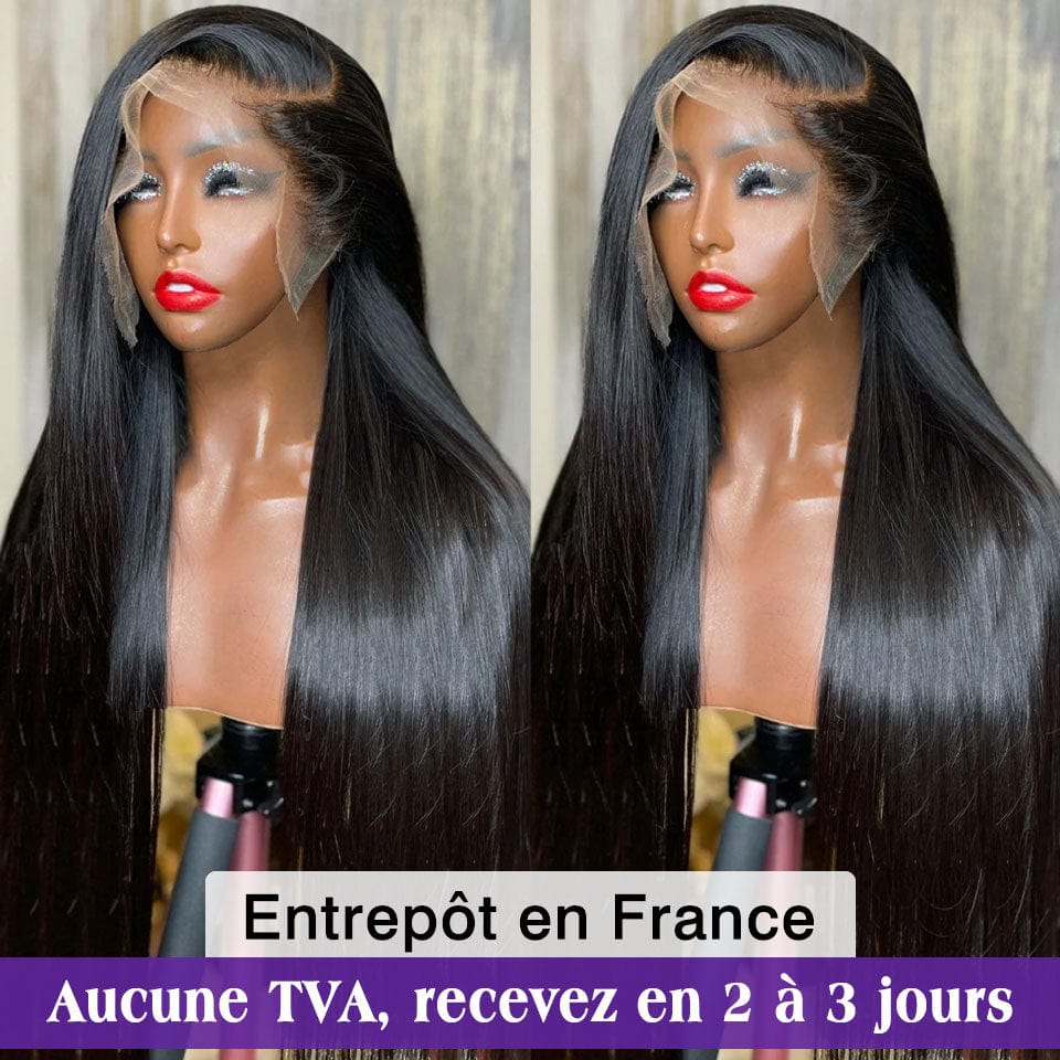 ailuxyhair-fr AILUXY 13x6 Lace Frontal Perruque Lisse Longue Noir 250% Densité 100% Cheveux Humains