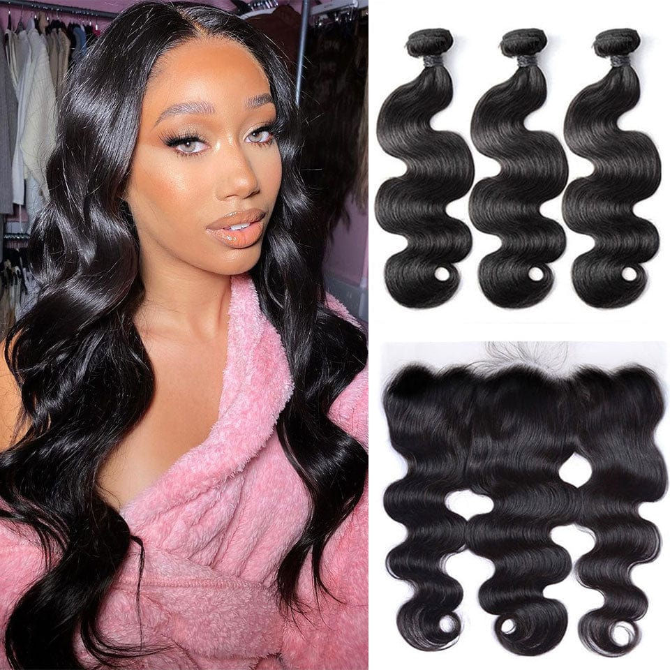 ailuxyhair-fr AILUXY 3 Paquets Avec 13x4 Lace Frontal Body Wave Couleur Naturelle