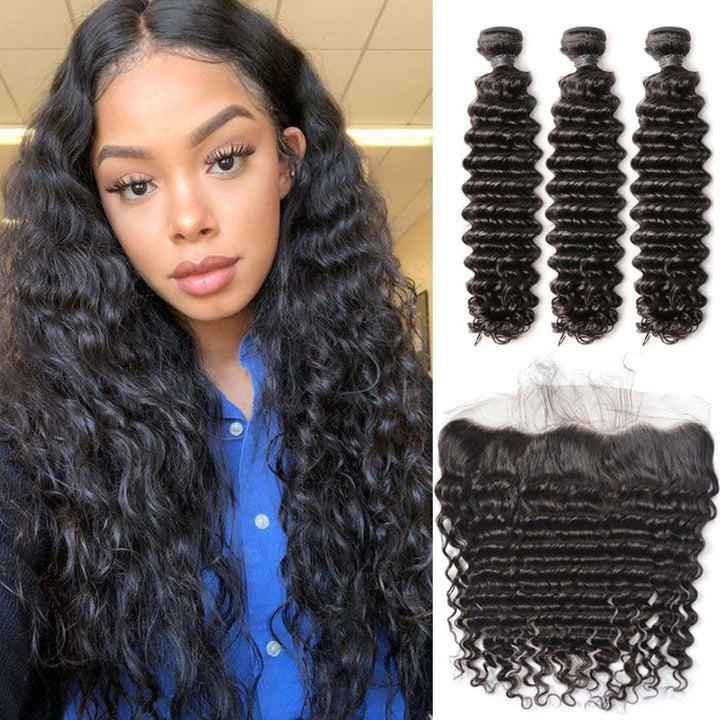 ailuxyhair-fr AILUXY 3 Paquets Avec 13x4 Lace Frontal Deep Wave Couleur Naturelle