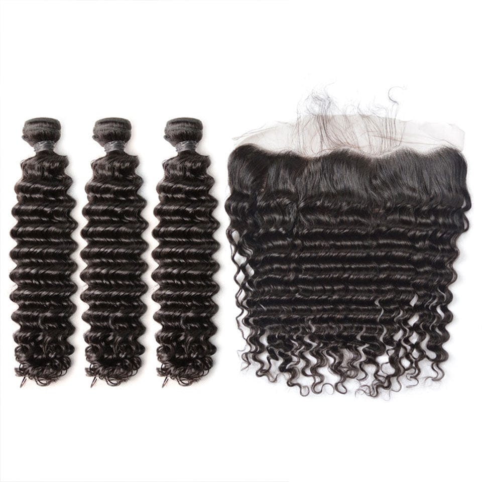 ailuxyhair-fr AILUXY 3 Paquets Avec 13x4 Lace Frontal Deep Wave Couleur Naturelle