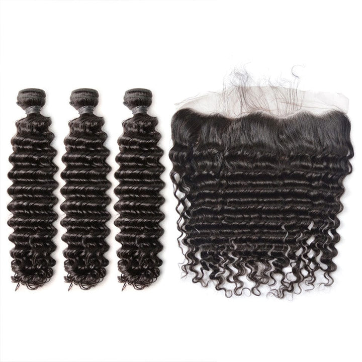 ailuxyhair-fr AILUXY 3 Paquets Avec 13x4 Lace Frontal Deep Wave Couleur Naturelle