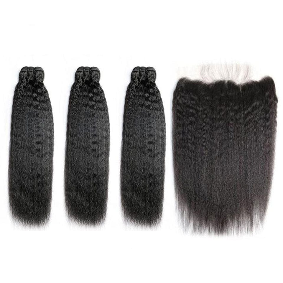 ailuxyhair-fr AILUXY 3 Paquets Avec 13x4 Lace Frontal Kinky Lisse Couleur Naturelle