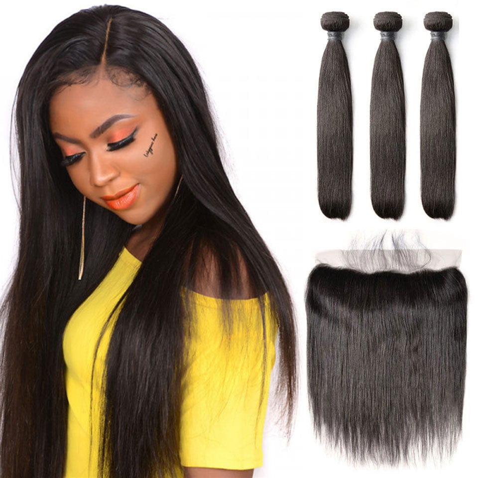 ailuxyhair-fr AILUXY 3 Paquets Avec 13x4 Lace Frontal Lisse Couleur Naturelle