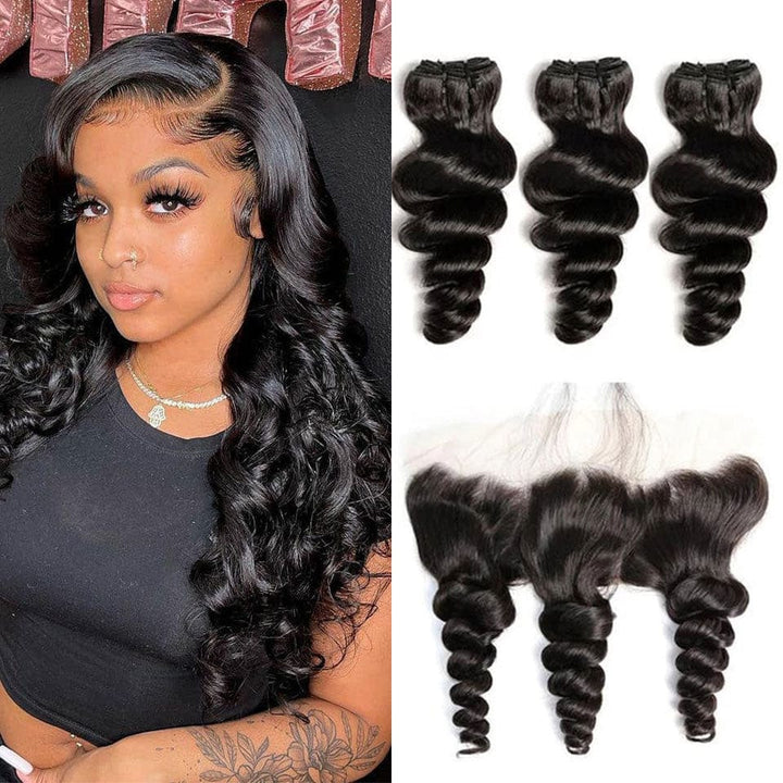 ailuxyhair-fr AILUXY 3 Paquets Avec 13x4 Lace Frontal Loose Wave Couleur Naturelle
