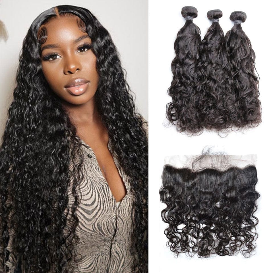 ailuxyhair-fr AILUXY 3 Paquets Avec 13x4 Lace Frontal Water Wave Couleur Naturelle