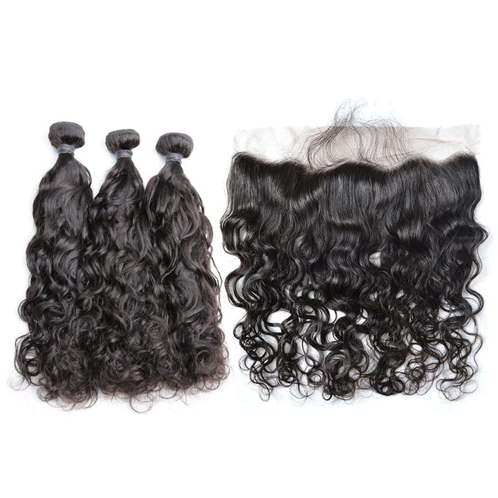 ailuxyhair-fr AILUXY 3 Paquets Avec 13x4 Lace Frontal Water Wave Couleur Naturelle
