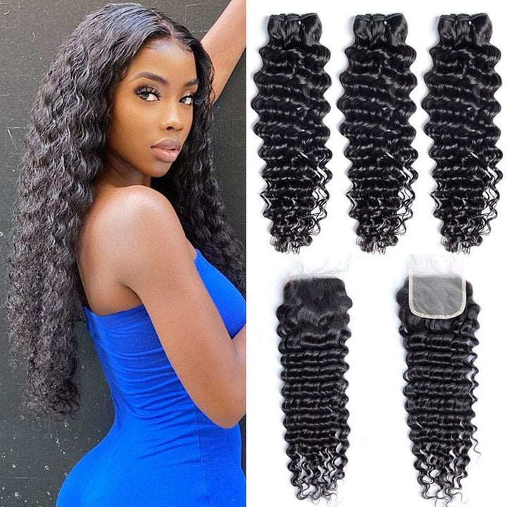 ailuxyhair-fr AILUXY 3 Paquets Avec 4x4 Lace Closure Deep Wave Couleur Naturelle