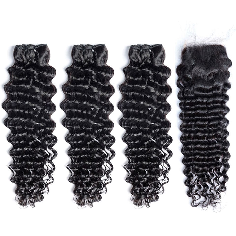 ailuxyhair-fr AILUXY 3 Paquets Avec 4x4 Lace Closure Deep Wave Couleur Naturelle