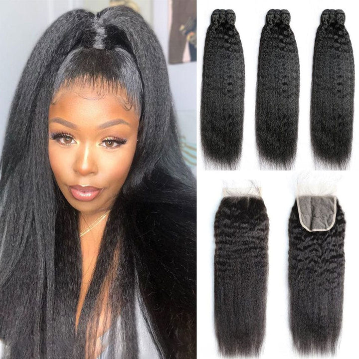ailuxyhair-fr AILUXY 3 Paquets Avec 4x4 Lace Closure Kinky Lisse Couleur Naturelle