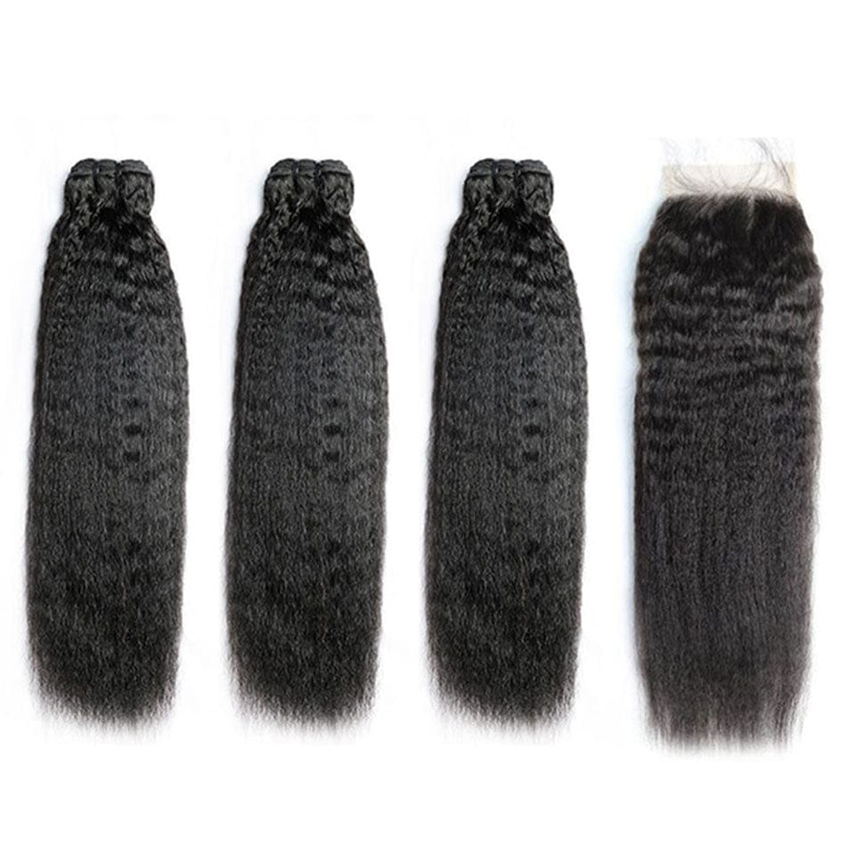 ailuxyhair-fr AILUXY 3 Paquets Avec 4x4 Lace Closure Kinky Lisse Couleur Naturelle
