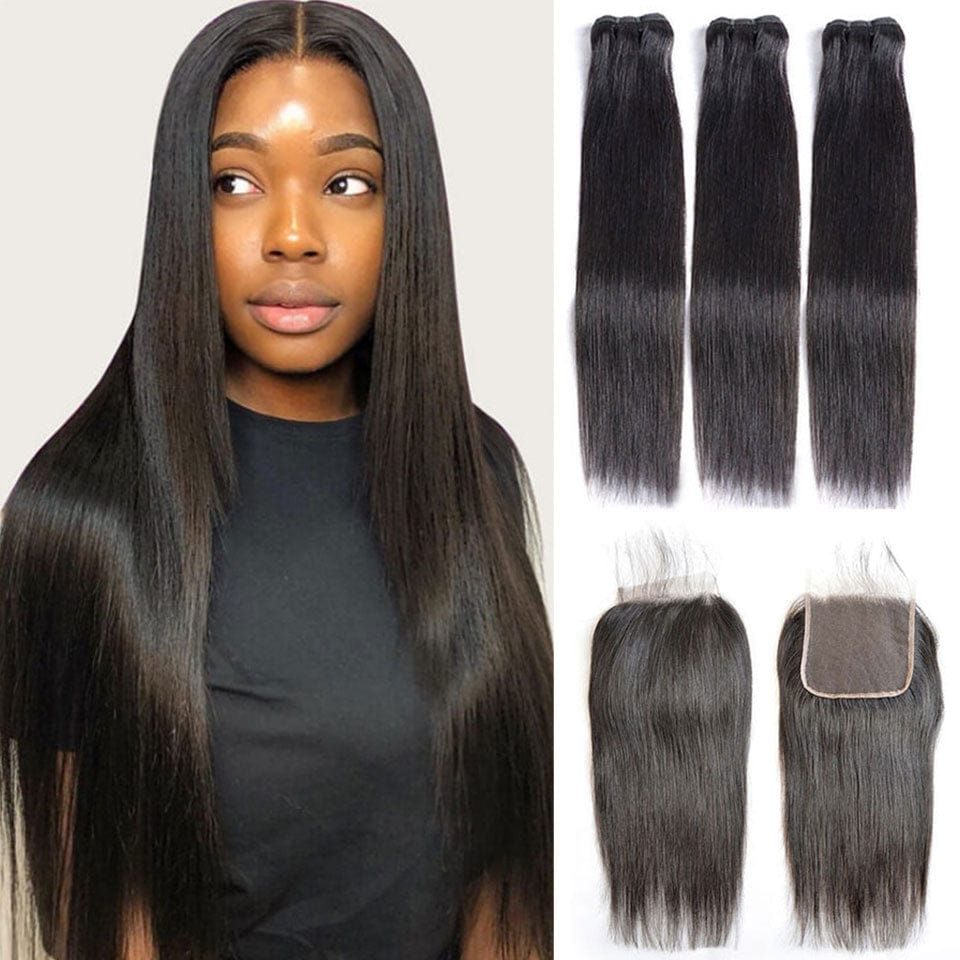 ailuxyhair-fr AILUXY 3 Paquets Avec 4x4 Lace Closure Lisse Noir