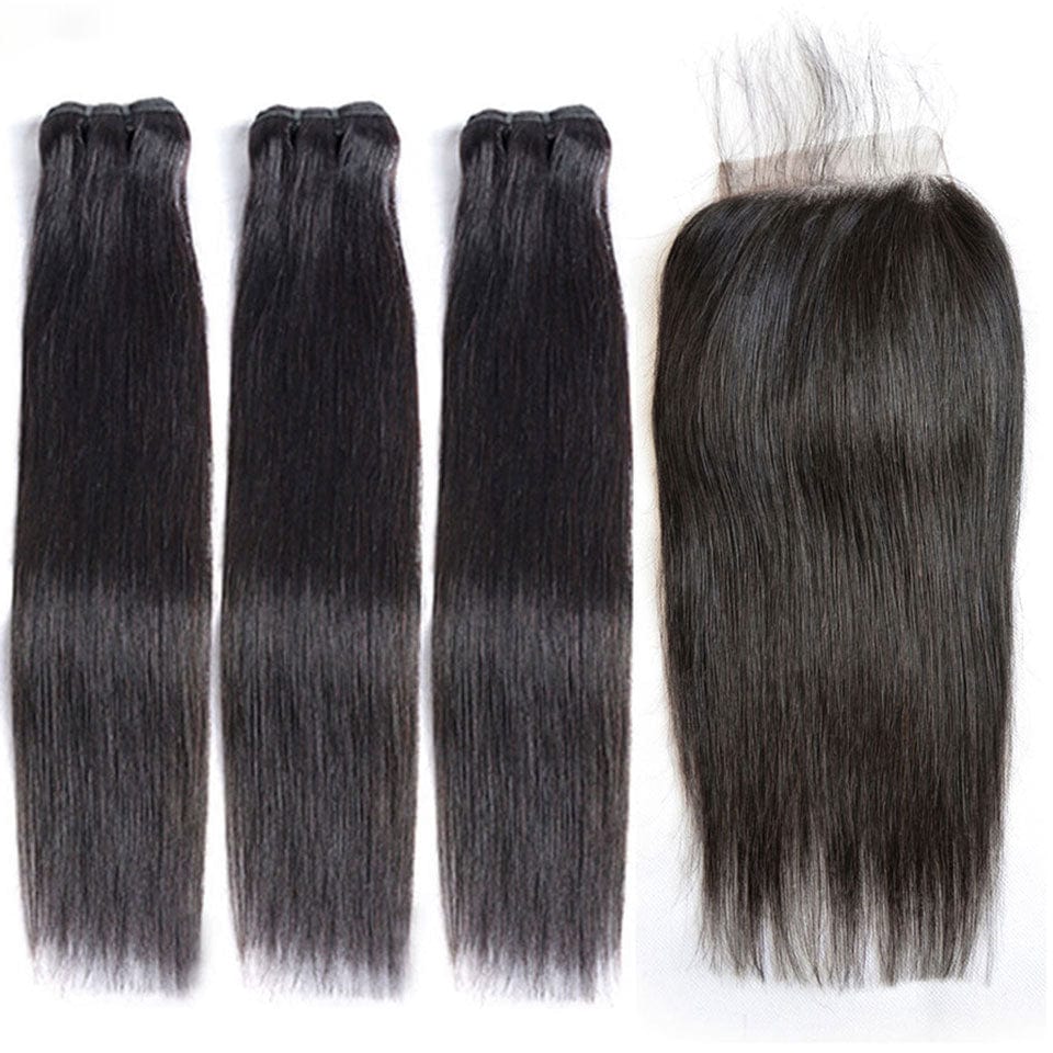 ailuxyhair-fr AILUXY 3 Paquets Avec 4x4 Lace Closure Lisse Noir