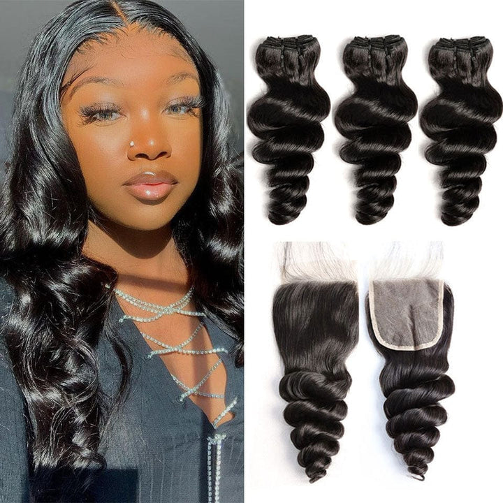 ailuxyhair-fr AILUXY 3 Paquets Avec 4x4 Lace Closure Loose Wave Couleur Naturelle