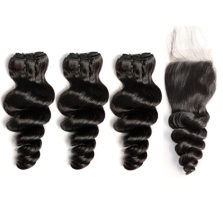 ailuxyhair-fr AILUXY 3 Paquets Avec 4x4 Lace Closure Loose Wave Couleur Naturelle