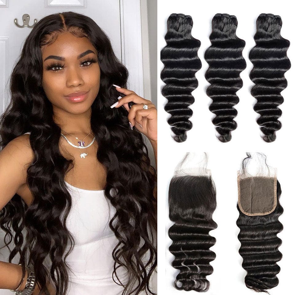 ailuxyhair-fr AILUXY 3 Paquets Avec 4x4 Lace Closure Natural Wave Couleur Naturelle