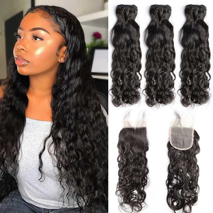 ailuxyhair-fr AILUXY 3 Paquets Avec 4x4 Lace Closure Water Wave Couleur Naturelle