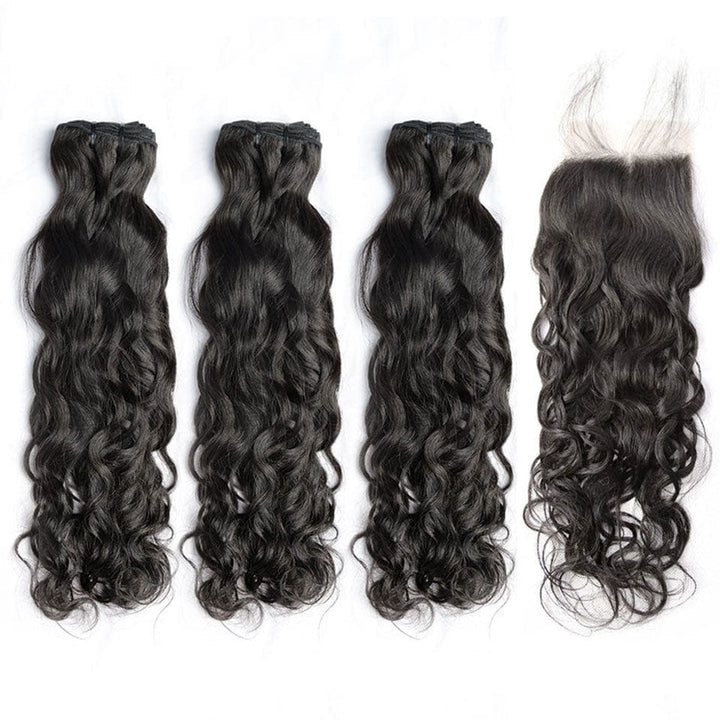 ailuxyhair-fr AILUXY 3 Paquets Avec 4x4 Lace Closure Water Wave Couleur Naturelle
