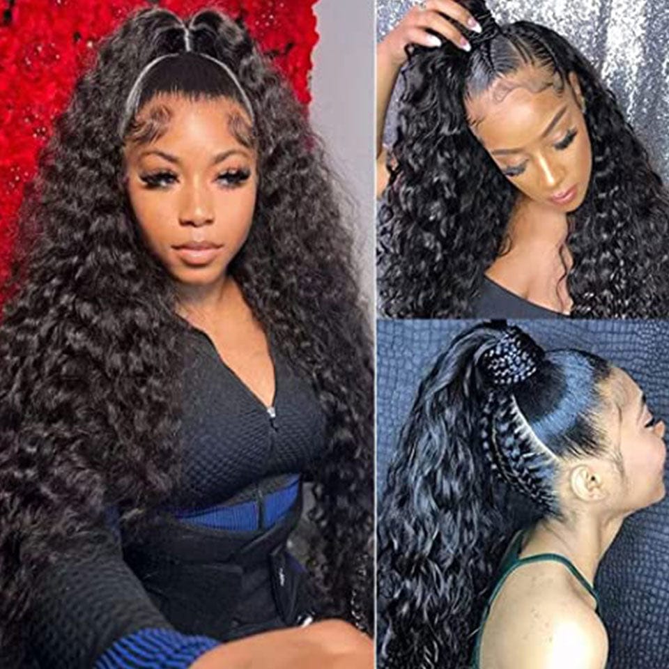 ailuxyhair-fr AILUXY 360 Lace Frontal Perruque Deep Wave Longue Couleur Naturelle 100% cheveux humains