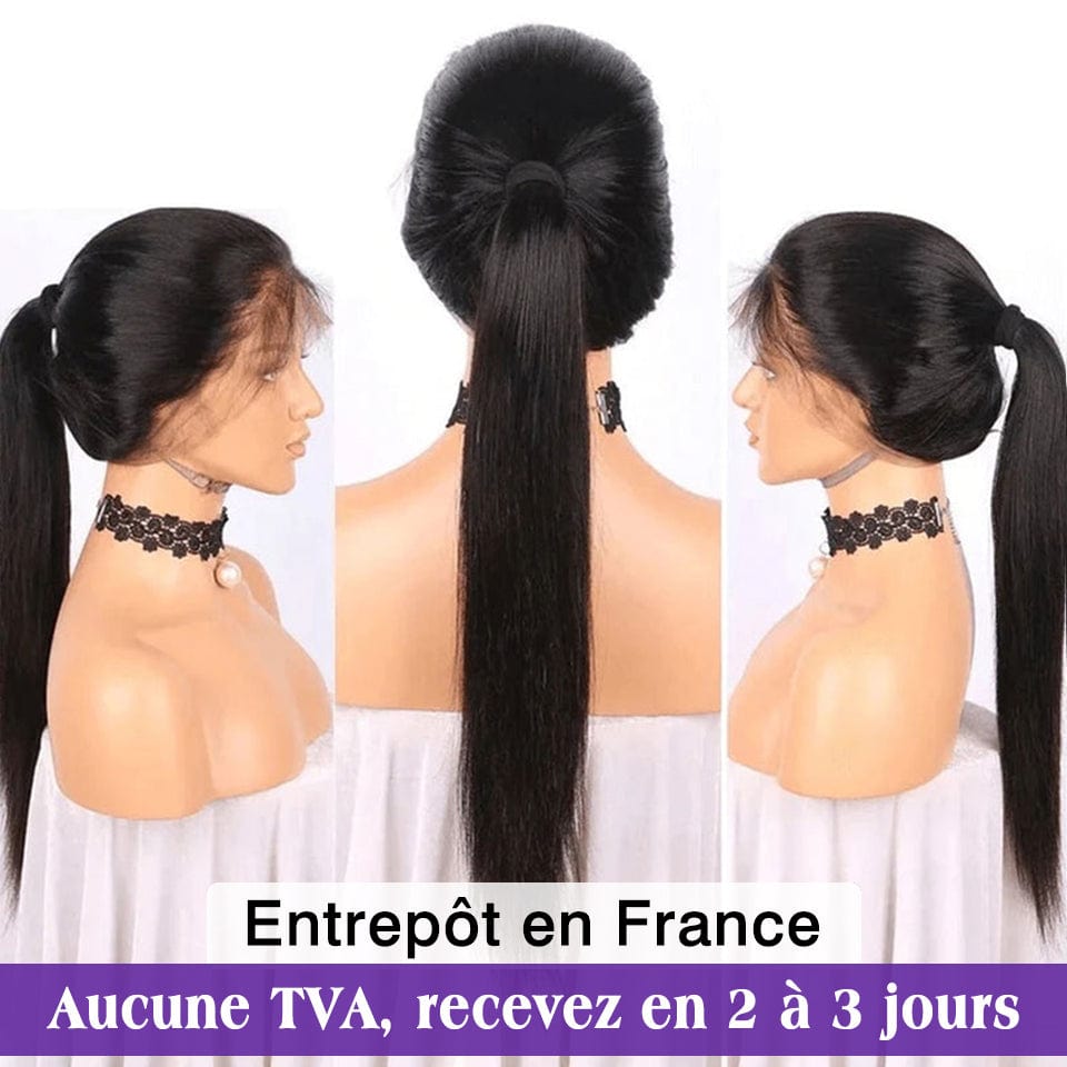 ailuxyhair-fr AILUXY 360 Lace Frontal Perruque Lisse Longue 200% densité Noir 100% cheveux humains