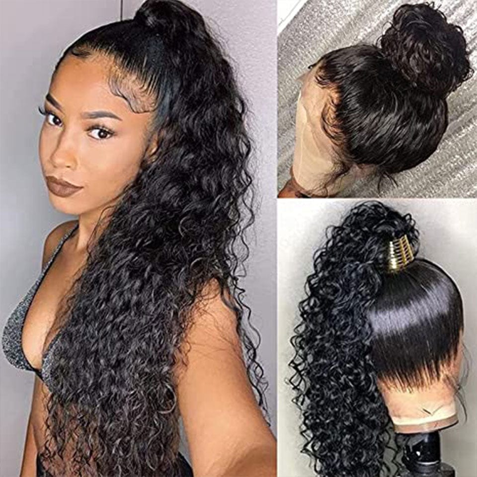 ailuxyhair-fr AILUXY 360 Lace Frontal Perruque Water Wave Longue Noir 100% cheveux humains