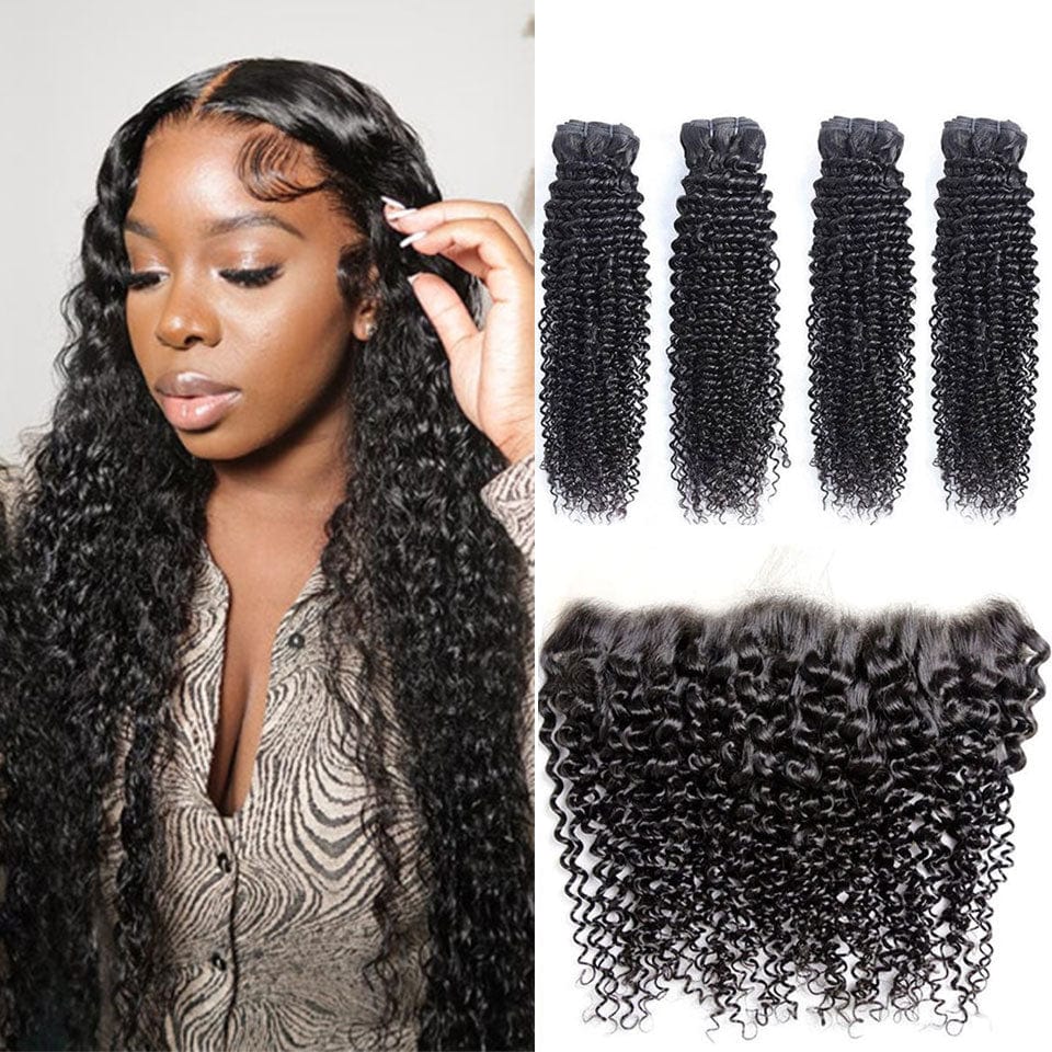 ailuxyhair-fr AILUXY 4 Paquets Avec 13*4 Lace Frontal Bouclé Couleur Naturelle